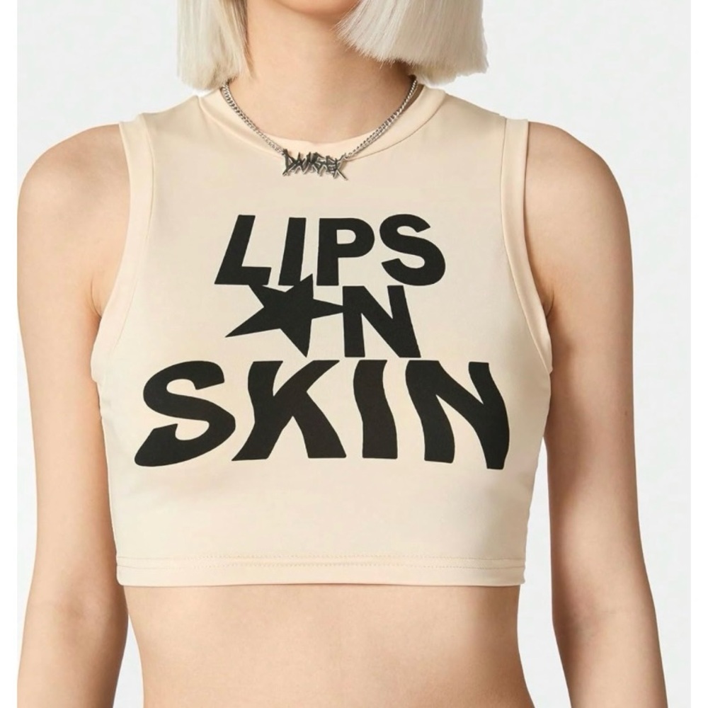Beige Crop Top with Black Graphic